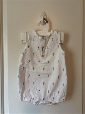 Janie and Jack White Tank Romper with Green Palm & Pineapple Print